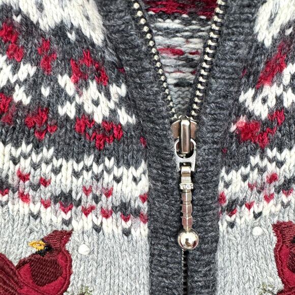 Croft & Barrow Women Cardigan Sweater Size S Cardinal Bird Embroider Holiday Red - Picture 5 of 8